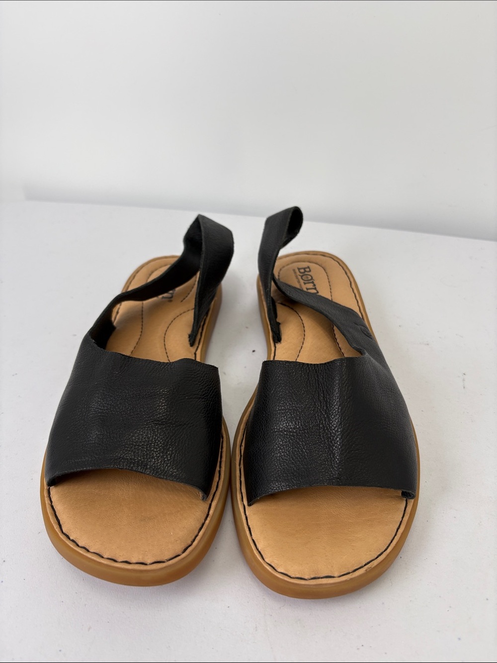 🦏 Born Black Leather Open-Toe Slingback Sandals